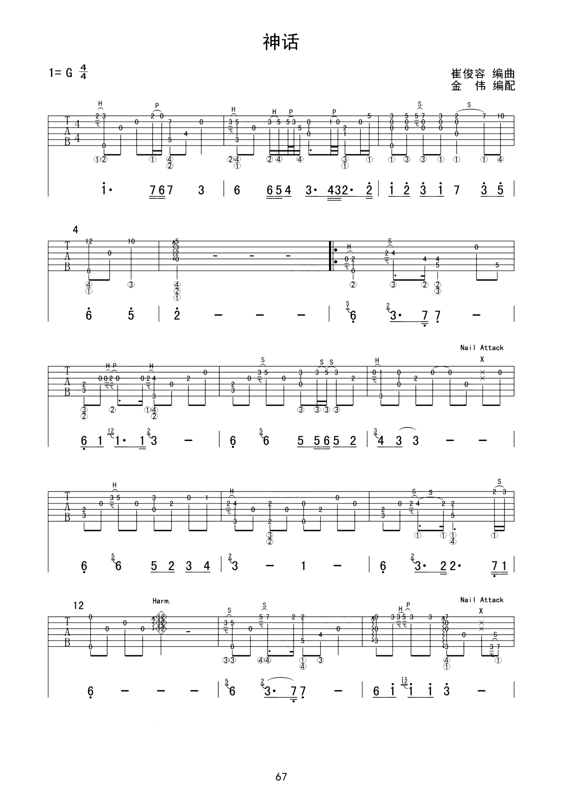 《神话》吉他谱 - 成龙版 - C调简单版编配 - 适合初级阶段 - 吉他简谱